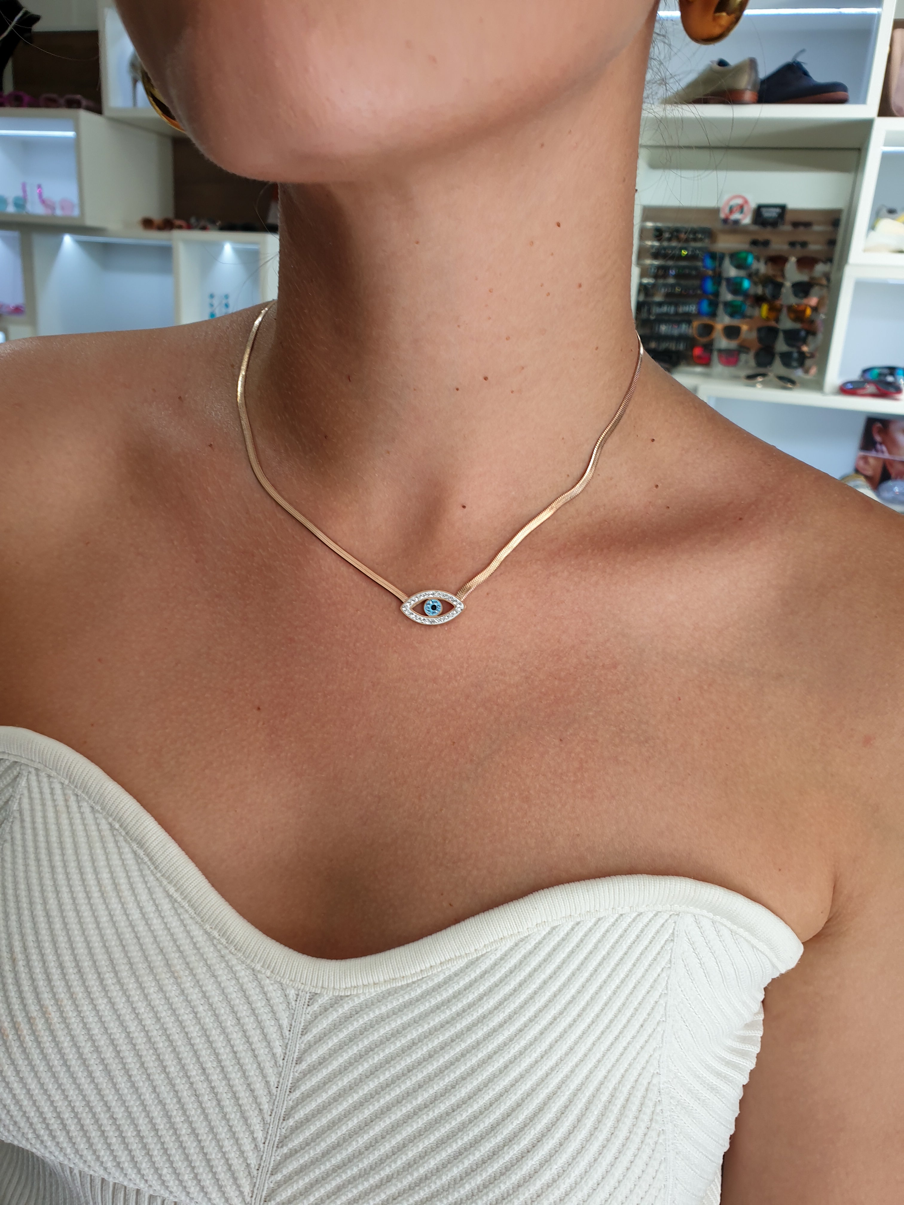 Tanka kačasta verižica Evil Eye