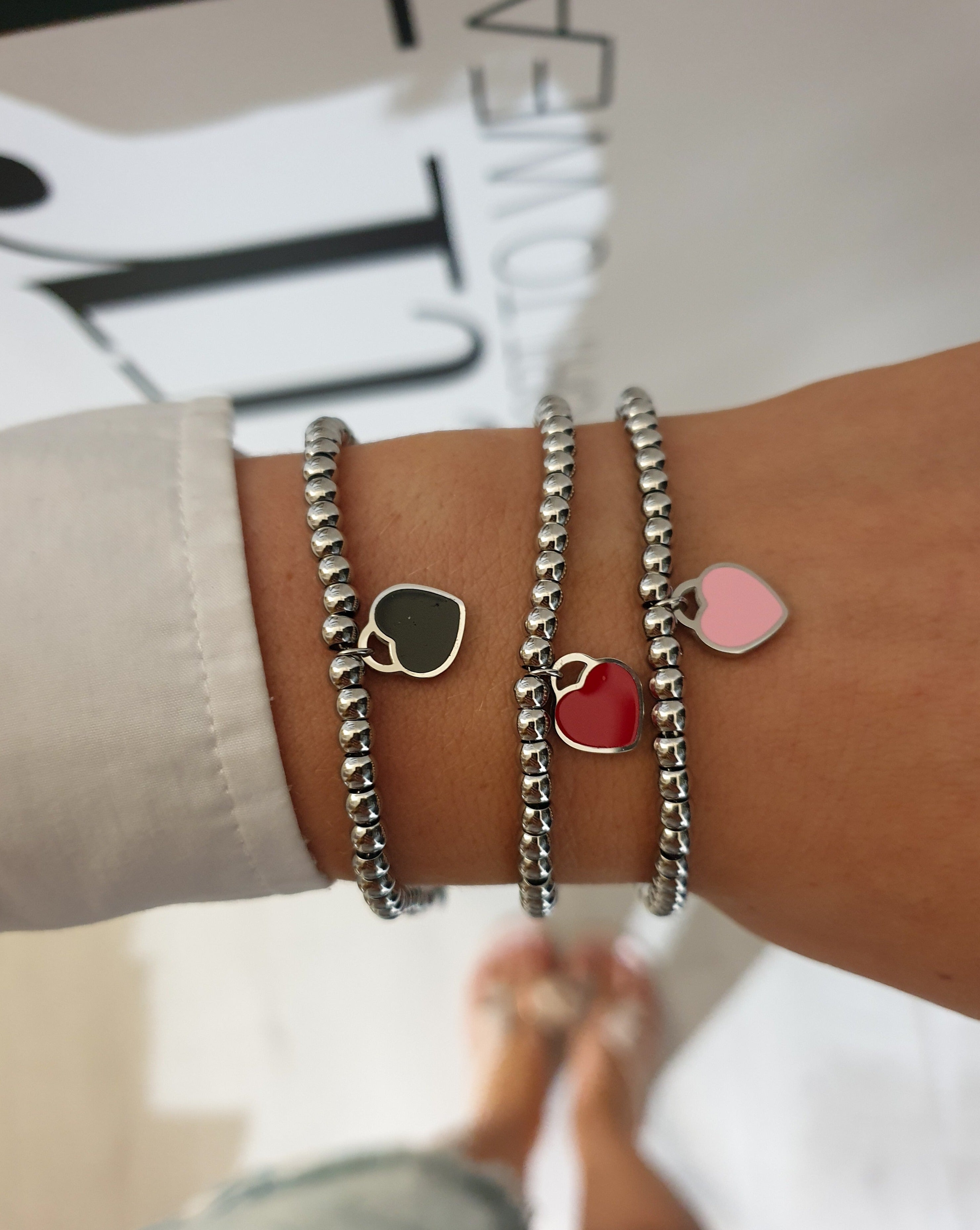 Modna zapestnica s kroglicami Heart | Silver
