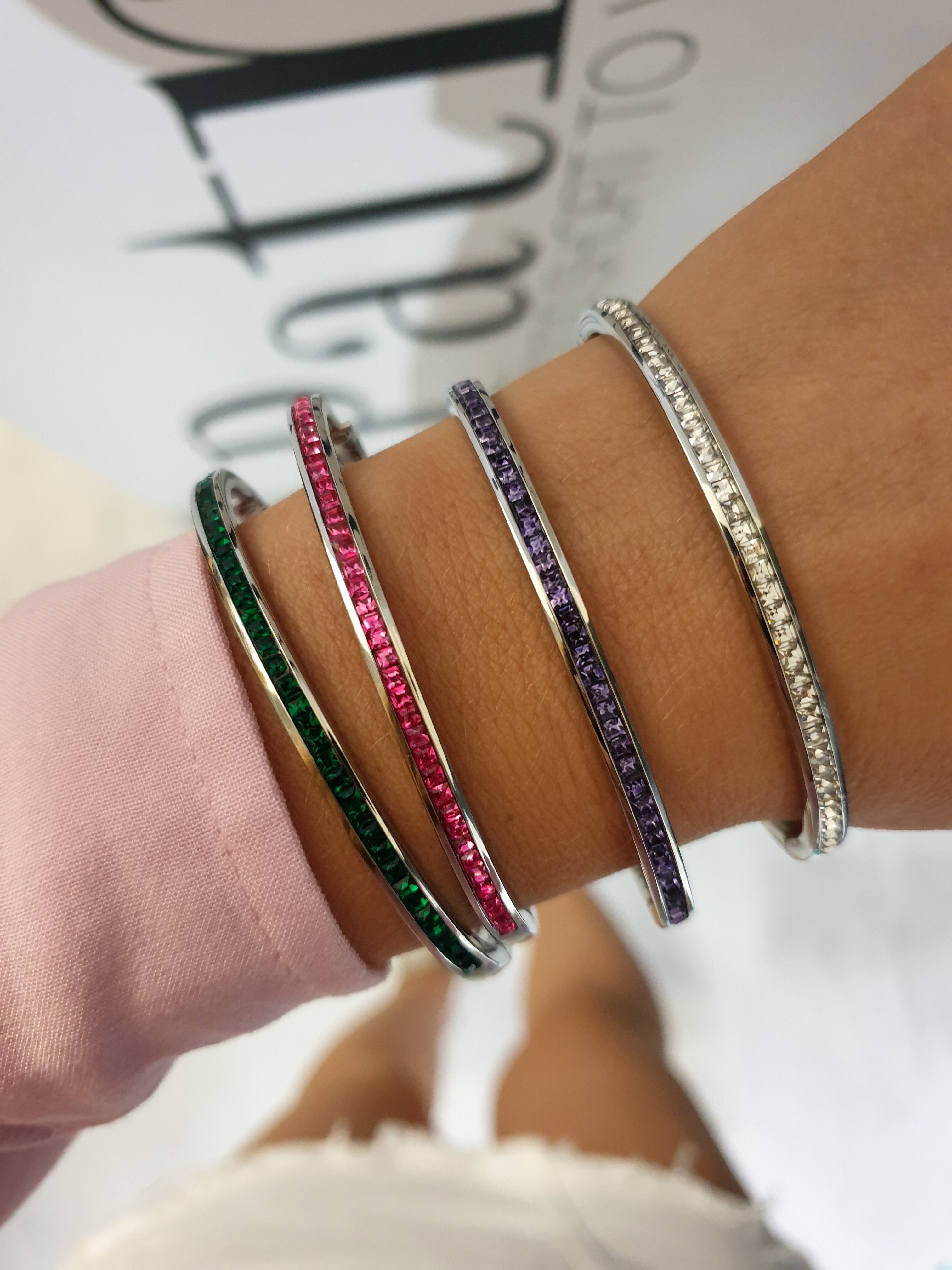 Zapestnica ZIRCON BANGLE COLORS-Silver