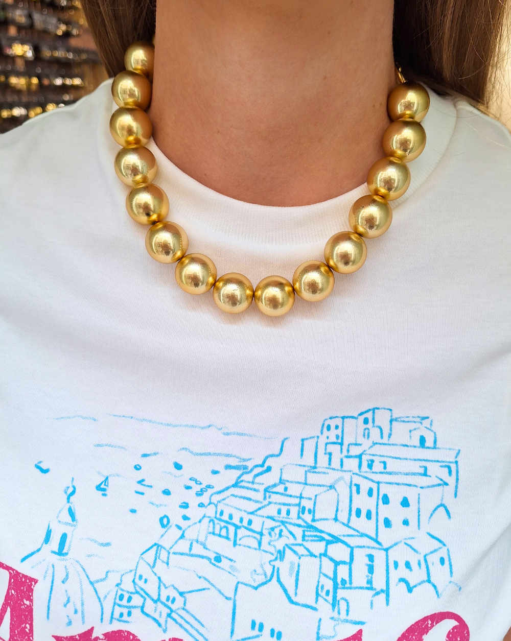 Modna verižica BIG PEARLS | Metalic