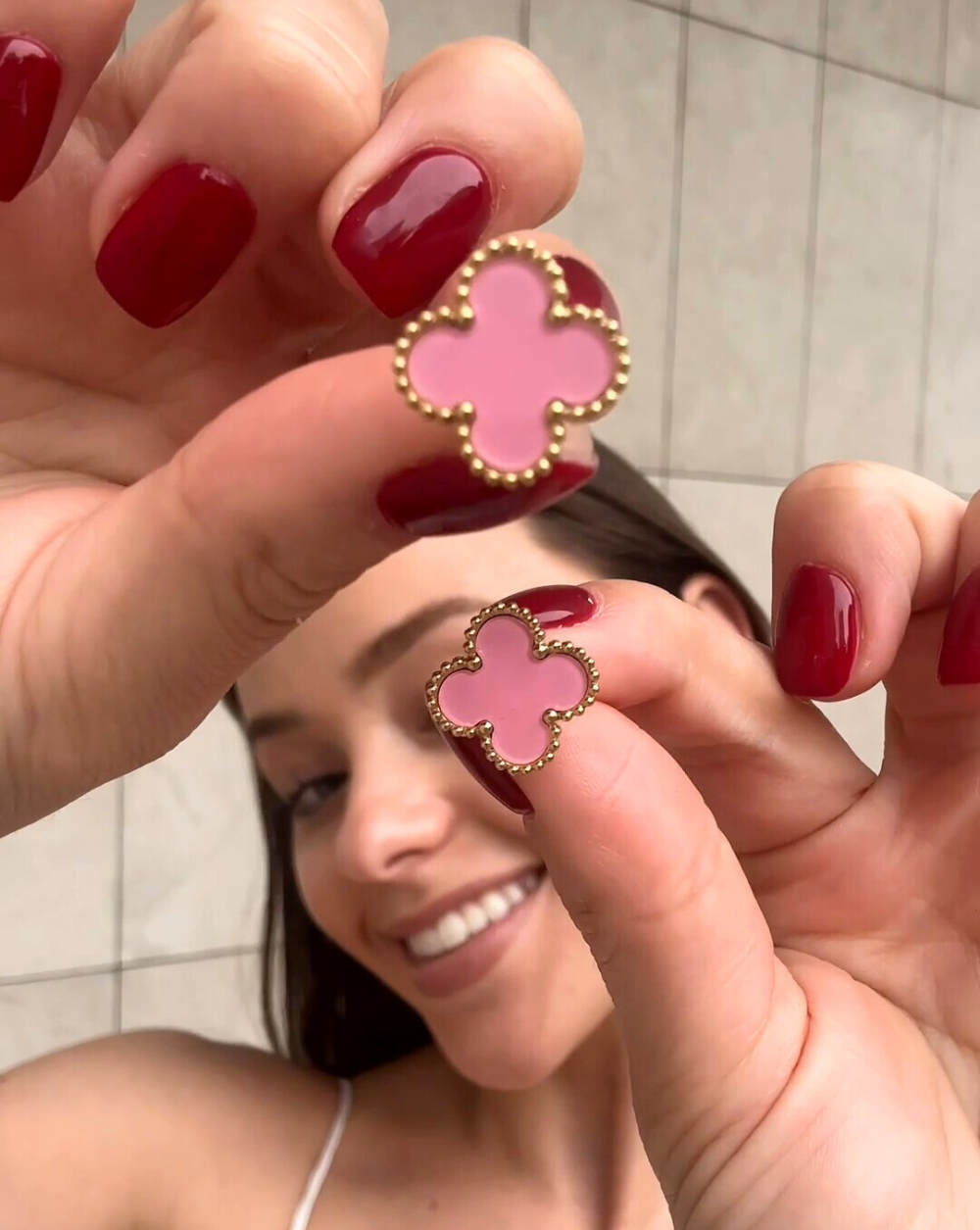 CLOVER Premium Stecker Ohrringe | Pink