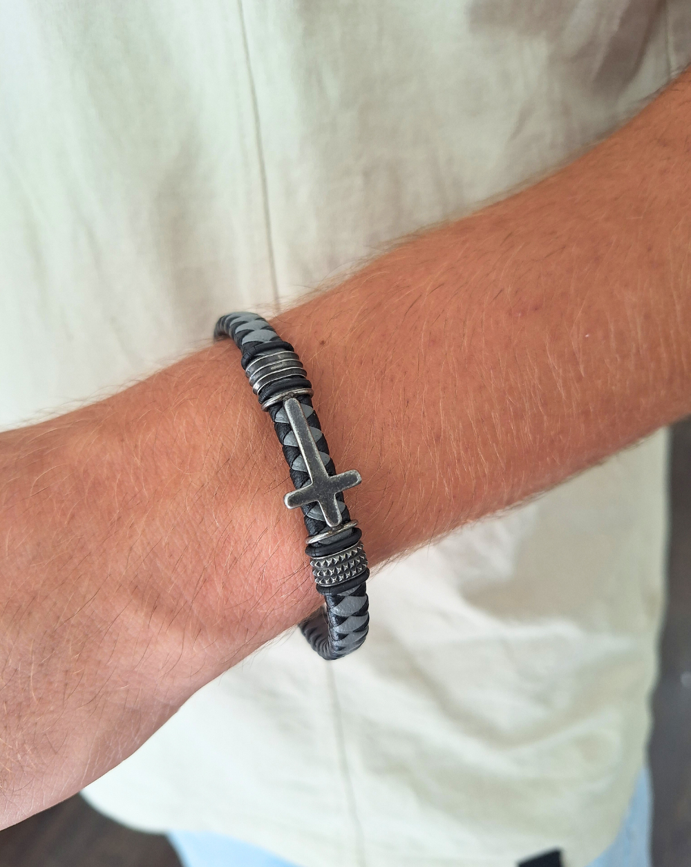 Moška usnjena zapestnica SAILOR | Grey