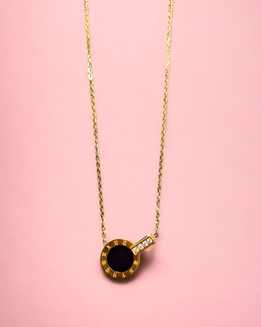 Necklace KROGEC DROP with zircons | Gold/Black