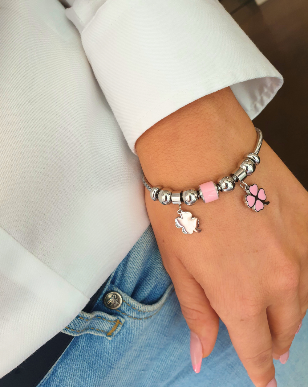 Zapestnica z visečimi obeski CHARM COLORS | Silver