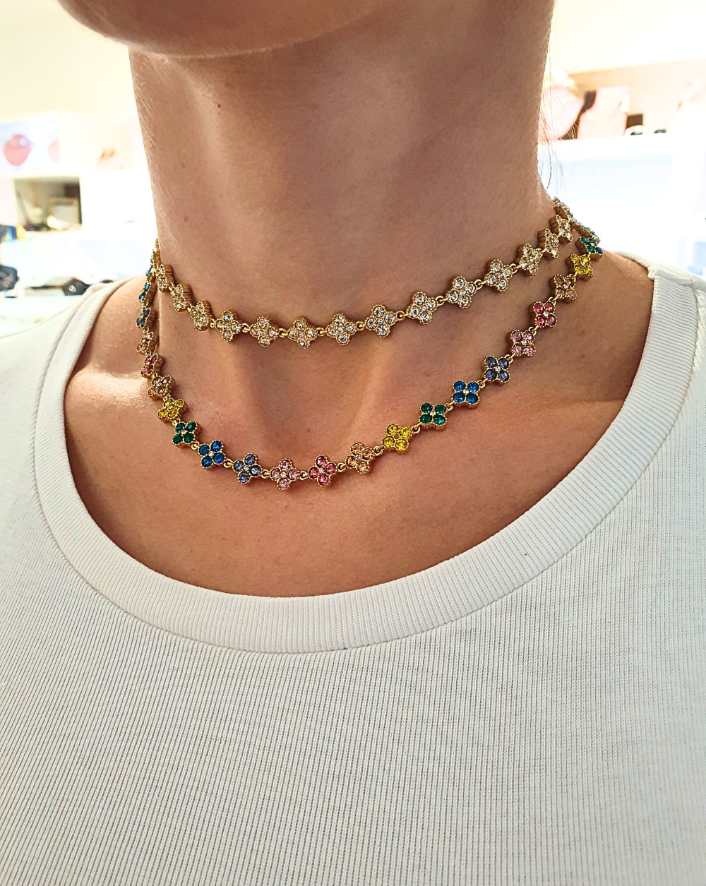 Halskette mit Strasssteinen GLAM FLOWERS | Verschiedene Farben