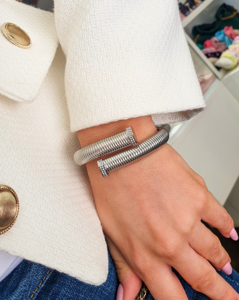 Zapestnica CHUNKY SNAKE Zircons | Silver