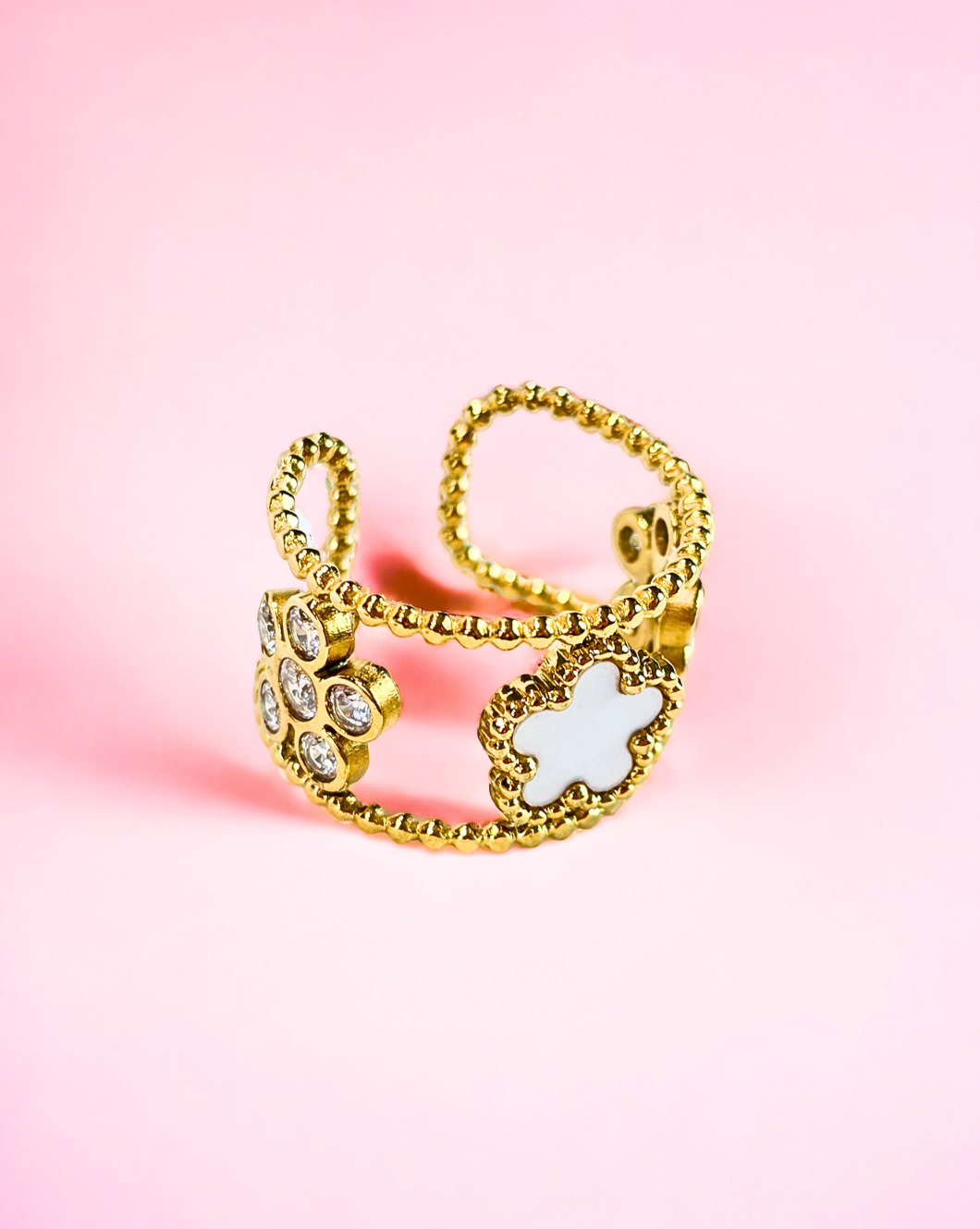 Ring FLOWERS Breit | Weiß