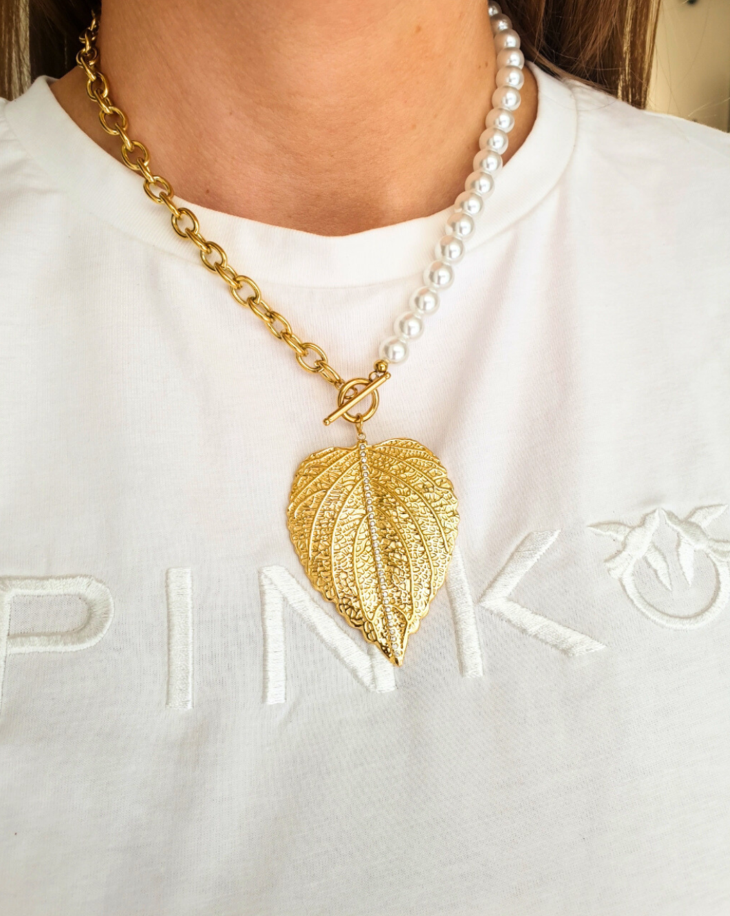 Modna verižica PEARL LEAF
