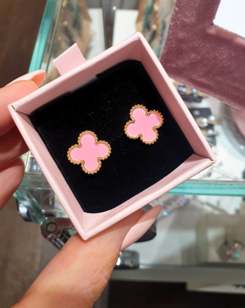 CLOVER Premium Stecker Ohrringe | Pink