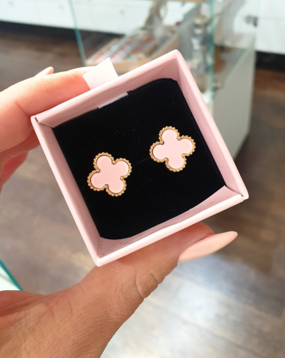 Vtični uhani CLOVER Premium | Pastel roza