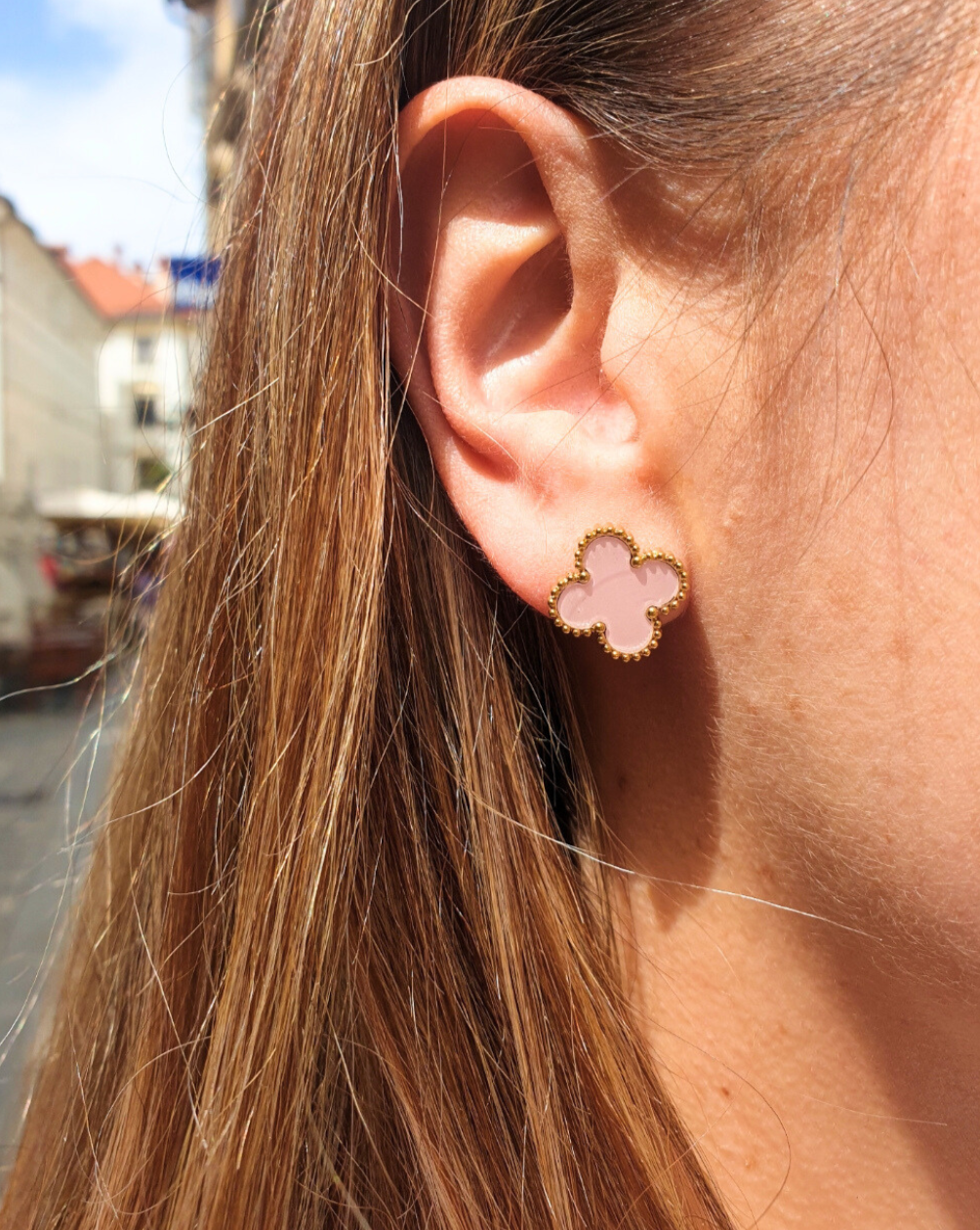 Vtični uhani CLOVER Premium | Pastel roza