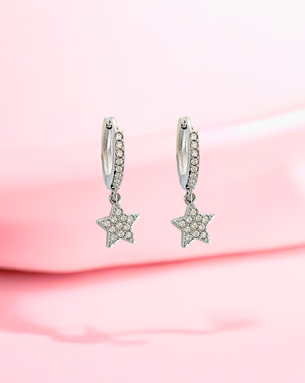 Mini okrogli uhani z obeskom GLITTER STAR