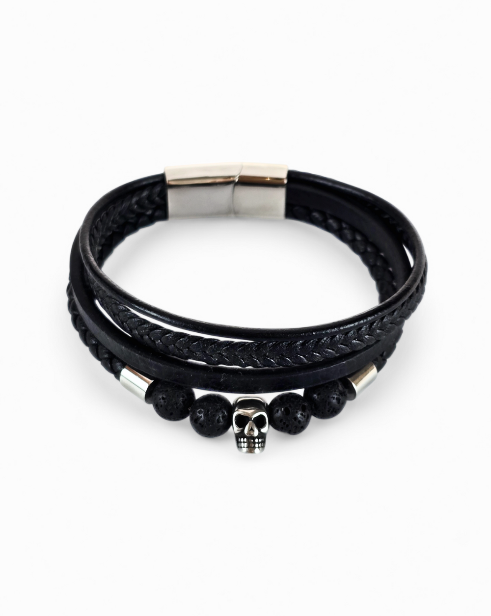 Moška usnjena zapestnica LEATHER SCULL-Black