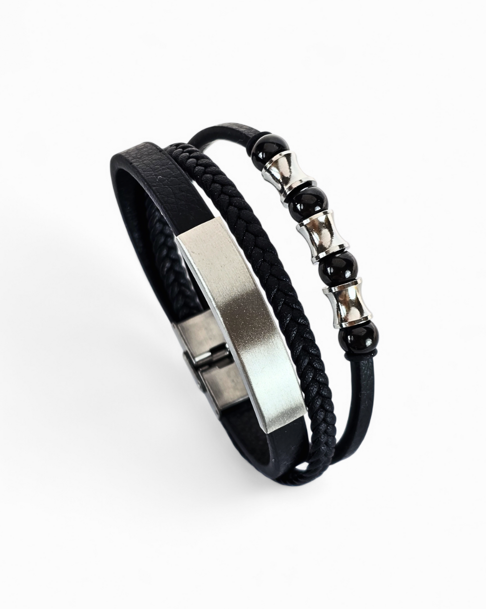 Men's leather Bracelet MANLY | Silver