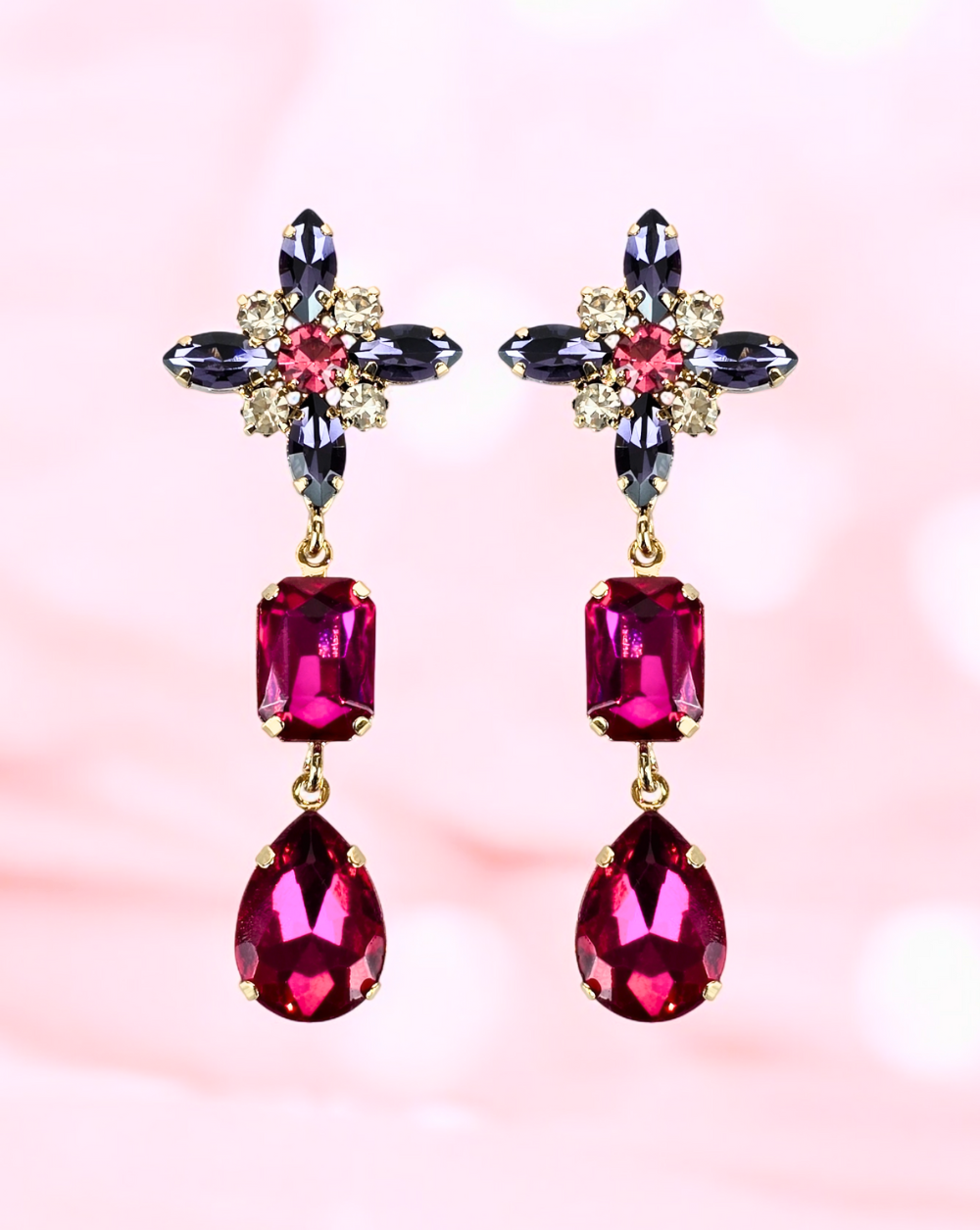Hanging earrings with rhinestones FLICKER | Pink