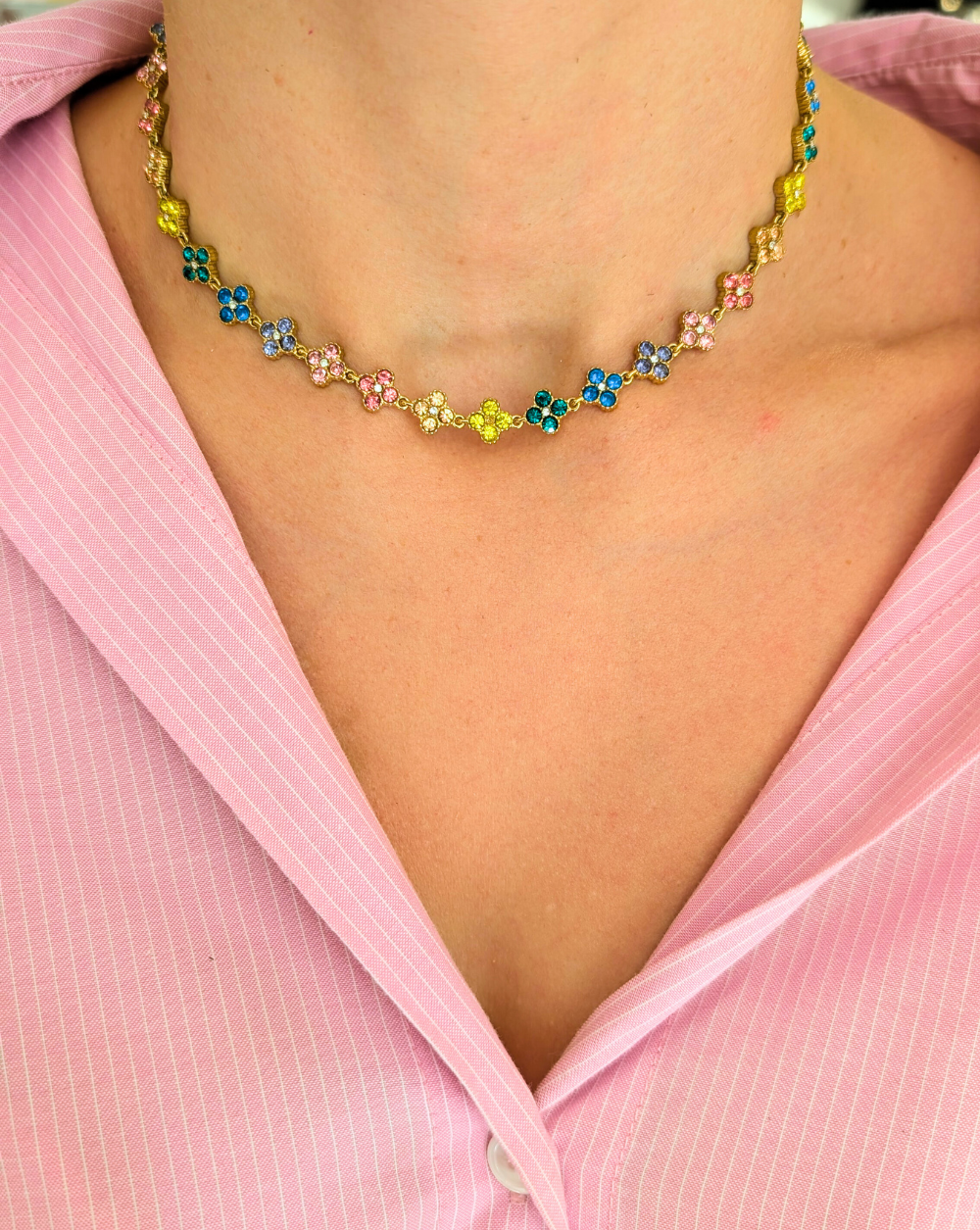 Halskette mit Zirkonen GLAM FLOWERS