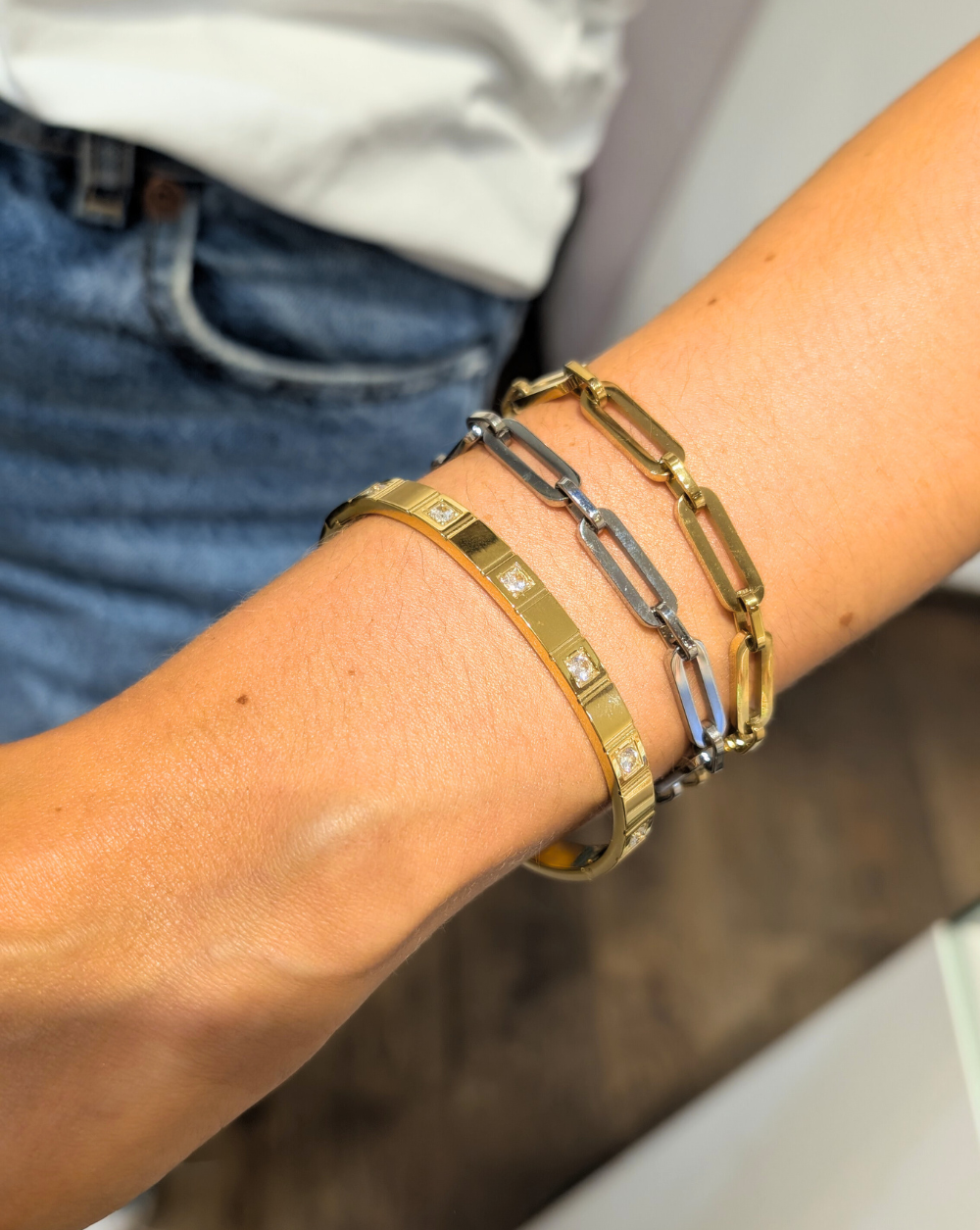 Kombination von CUBIC und PAPERCLIP CHAIN Armbändern aus Edelstahl - Trgovina Patrizia Ljubljana