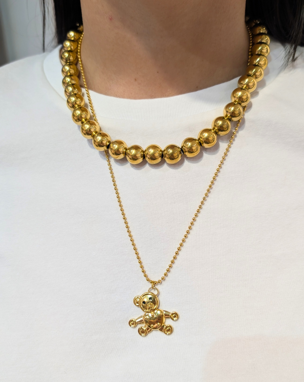 Kombination von TEDDY & BOLD BEADS Edelstahlketten mit Teddybär-Anhänger und massiven Perlen - Trgovina Patrizia Ljubljana