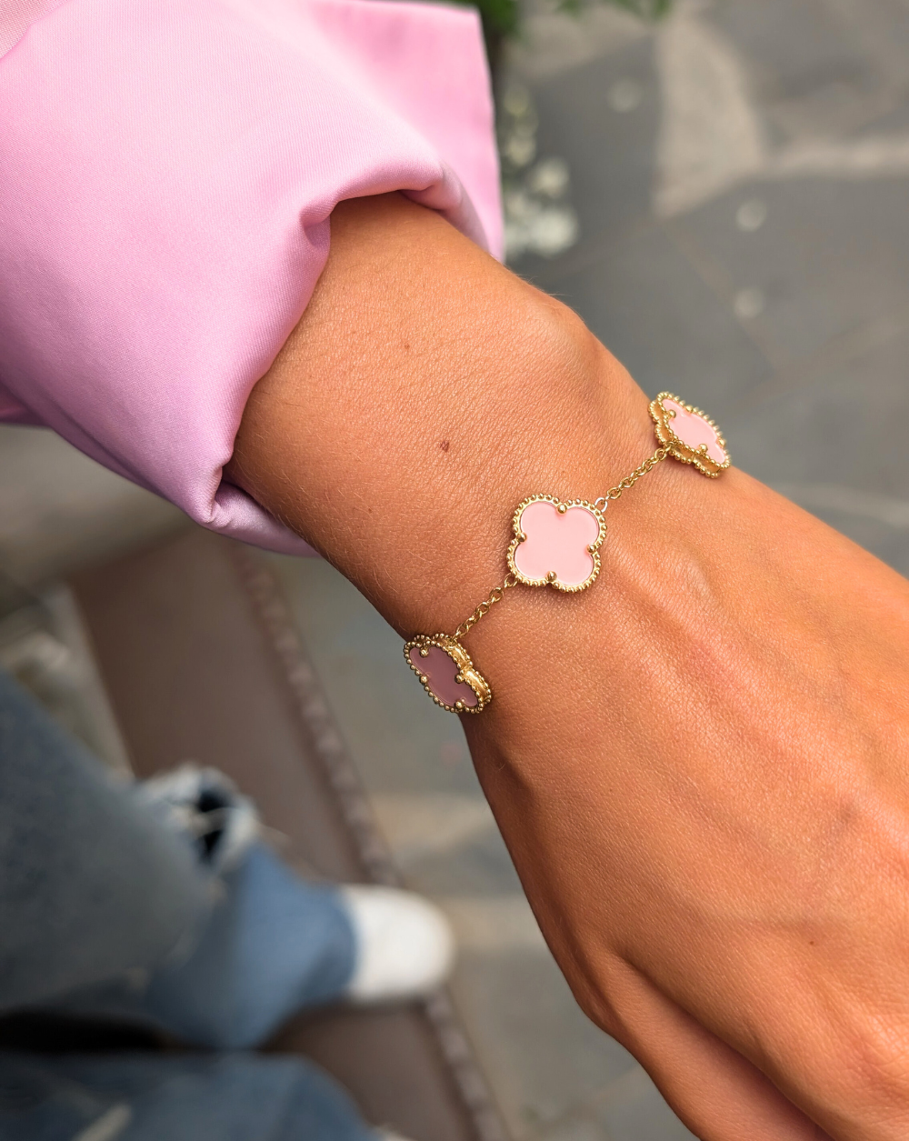 Armband PREMIUM CLOVER mit Kleeblättern in Pastellrosa, Trgovina Patrizia Ljubljana