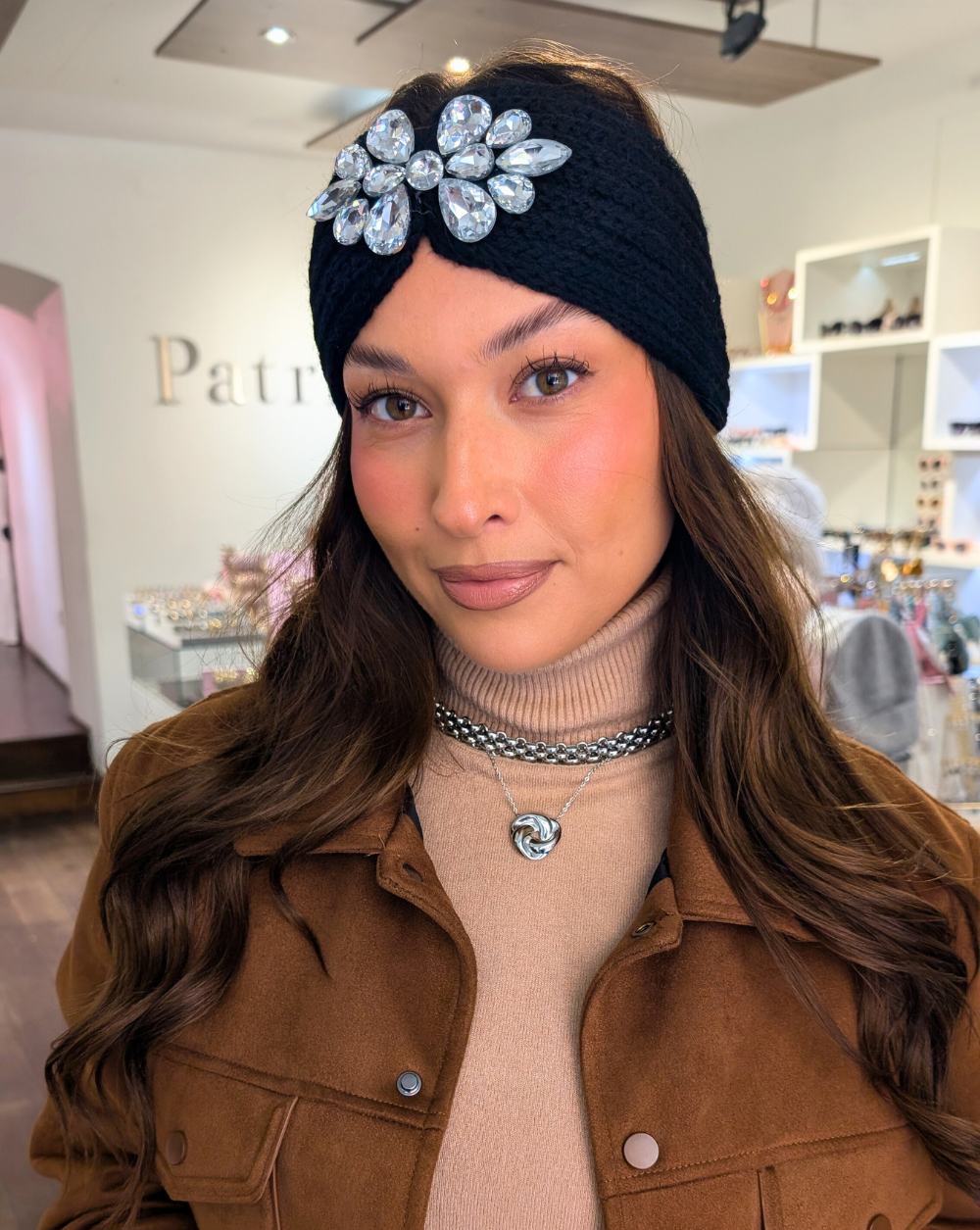 CRYSTAL Stirnband aus gestricktem Stoff mit funkelnden Kristallen - Trgovina Patrizia Ljubljana