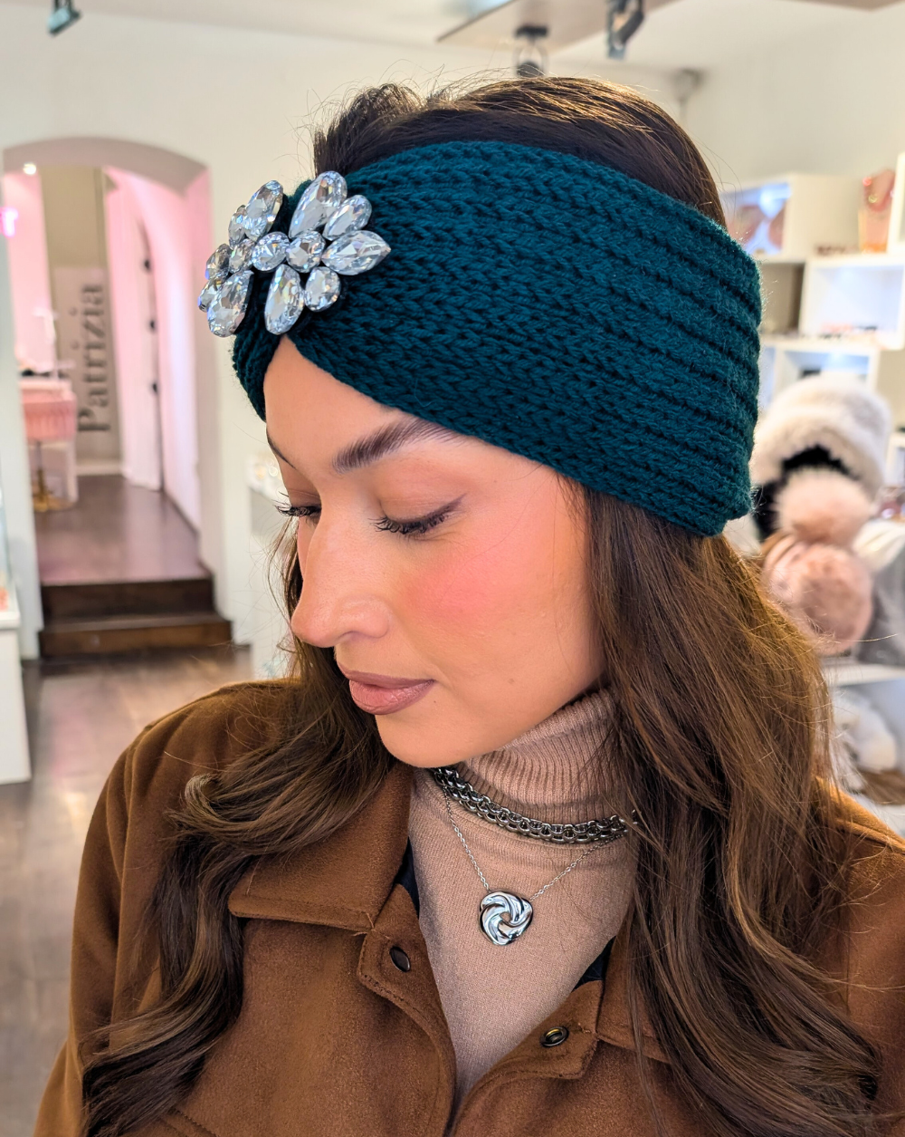 CRYSTAL Stirnband aus gestricktem Stoff mit funkelnden Kristallen - Trgovina Patrizia Ljubljana