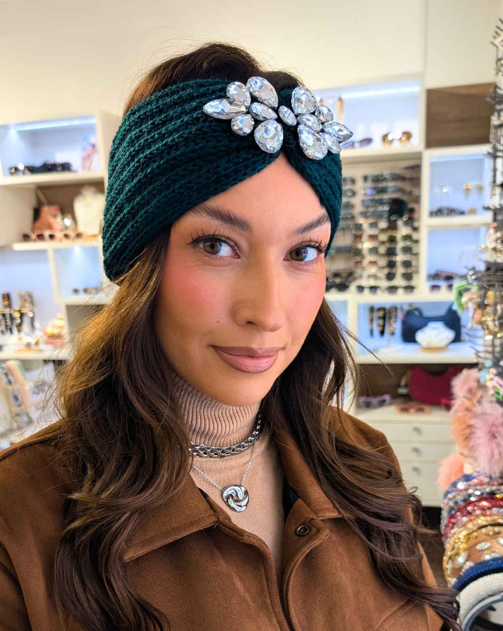 CRYSTAL Stirnband aus gestricktem Stoff mit funkelnden Kristallen - Trgovina Patrizia Ljubljana
