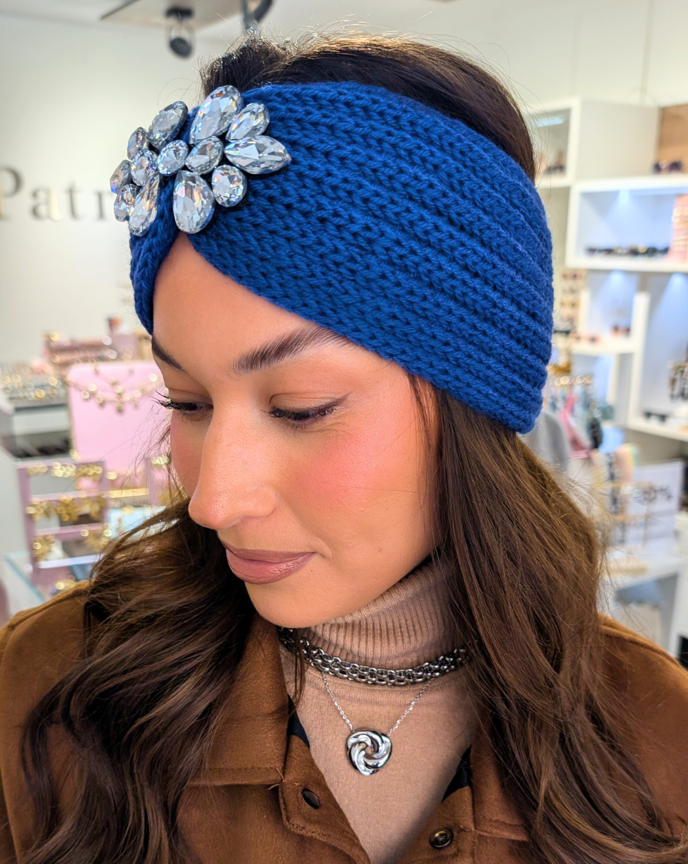 CRYSTAL Stirnband aus gestricktem Stoff mit funkelnden Kristallen - Trgovina Patrizia Ljubljana