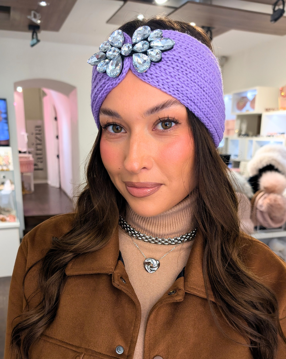 CRYSTAL Stirnband aus gestricktem Stoff mit funkelnden Kristallen - Trgovina Patrizia Ljubljana
