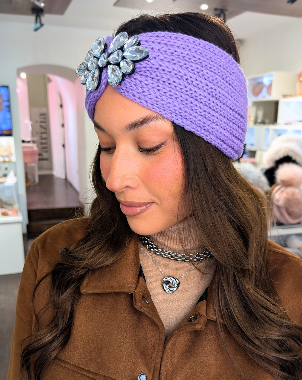 CRYSTAL Stirnband aus gestricktem Stoff mit funkelnden Kristallen - Trgovina Patrizia Ljubljana