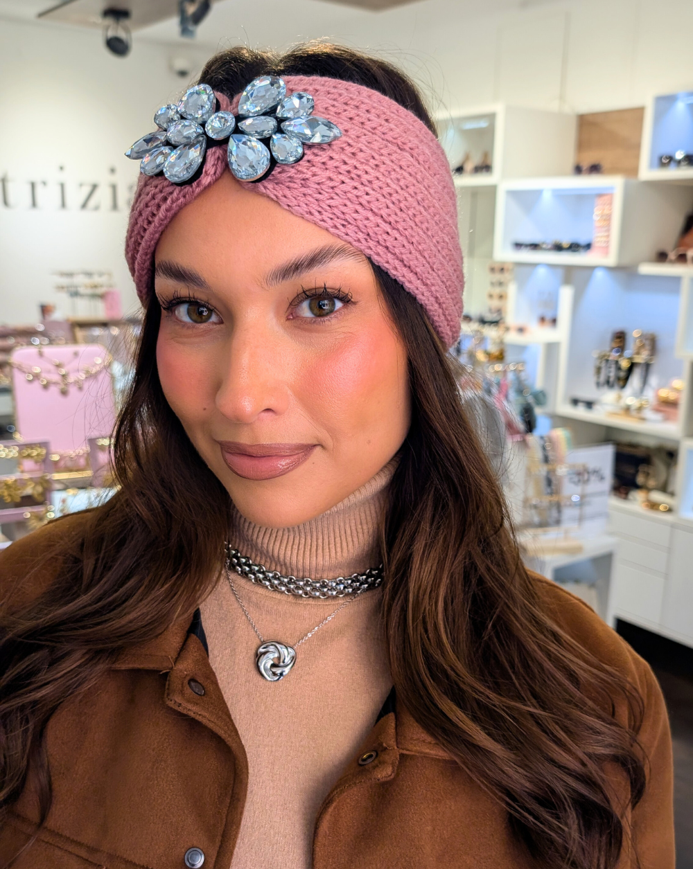 CRYSTAL Stirnband aus gestricktem Stoff mit funkelnden Kristallen - Trgovina Patrizia Ljubljana
