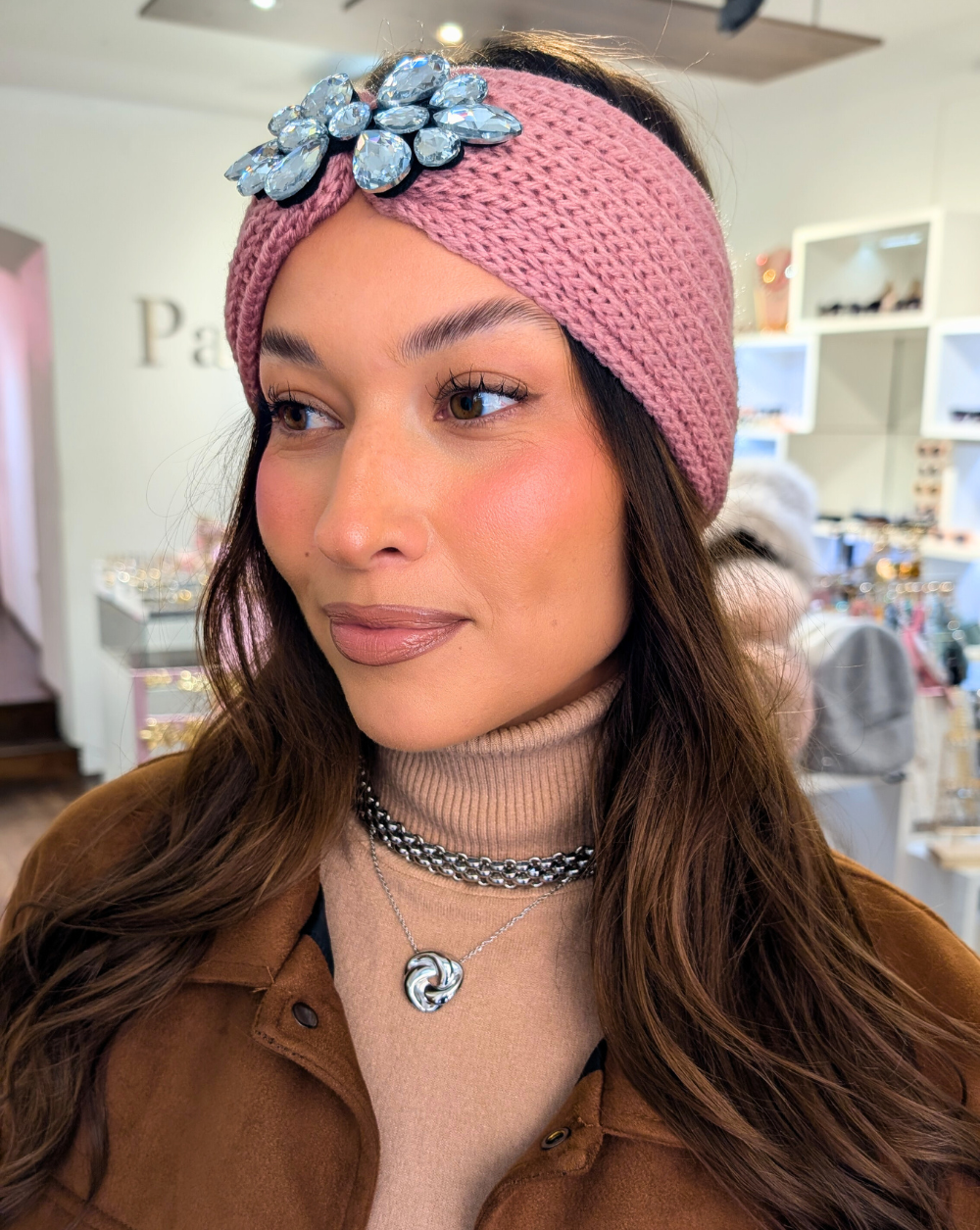 CRYSTAL Stirnband aus gestricktem Stoff mit funkelnden Kristallen - Trgovina Patrizia Ljubljana