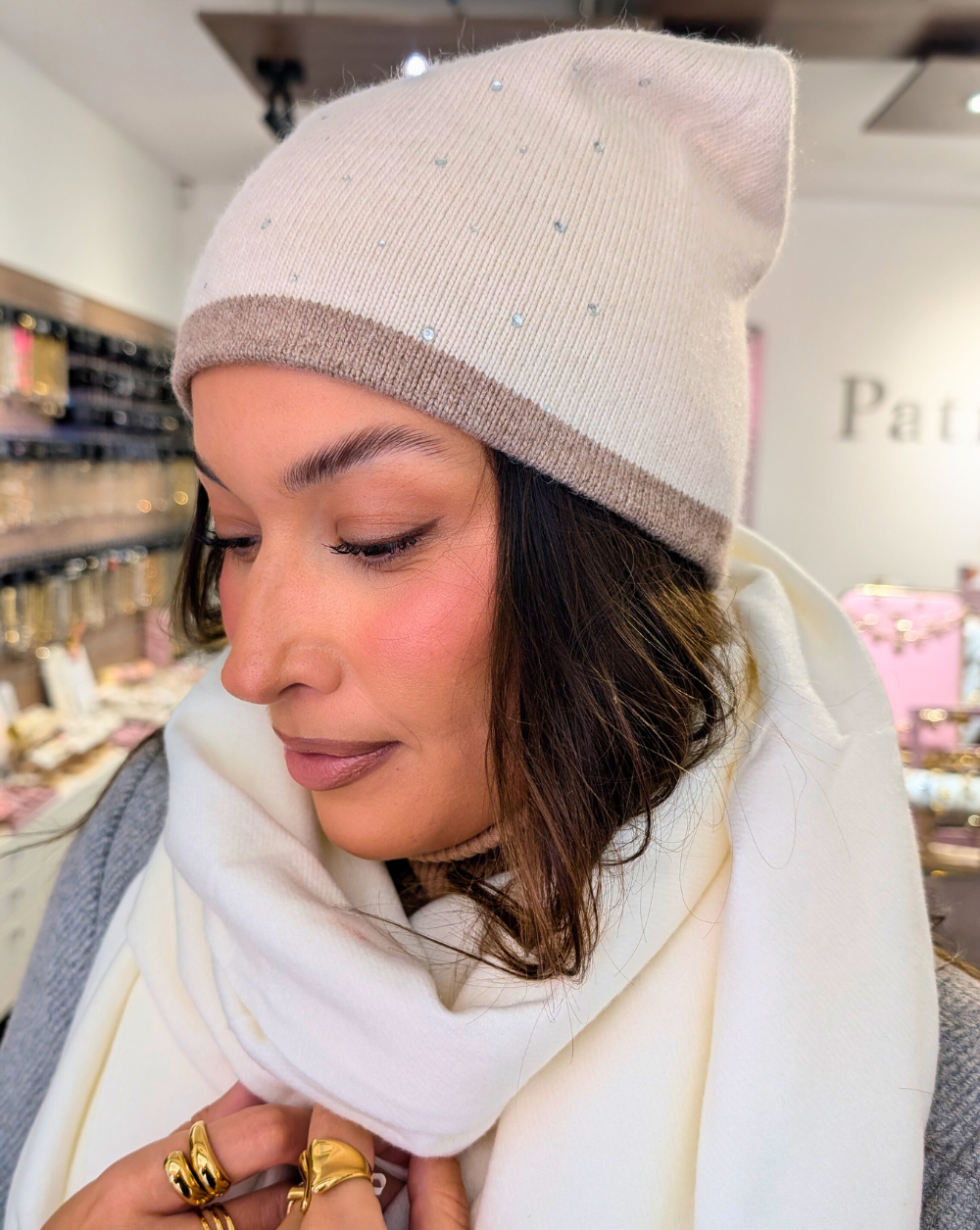 Crystal Glow Modekappe | Beige