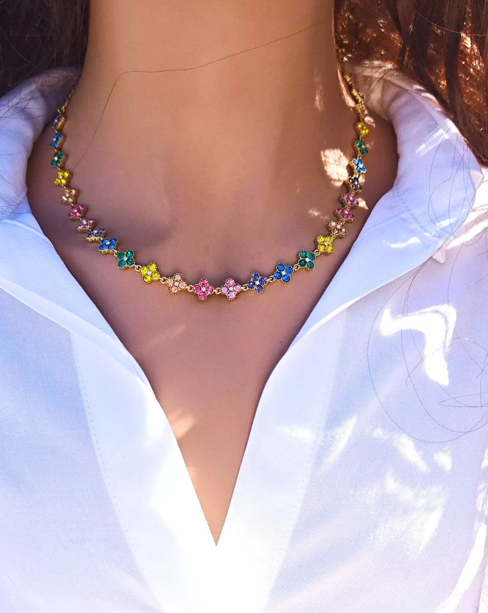 Halskette mit Strasssteinen GLAM FLOWERS | Verschiedene Farben