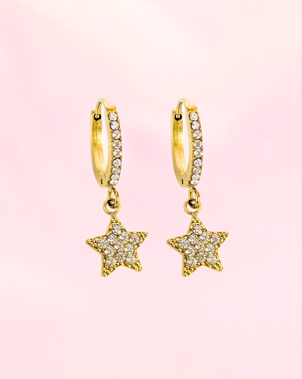 Mini okrogli uhani z obeskom GLITTER STAR