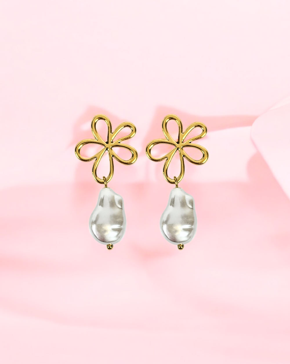 HOLLOW baumelnde Ohrringe FLOWER PEARL