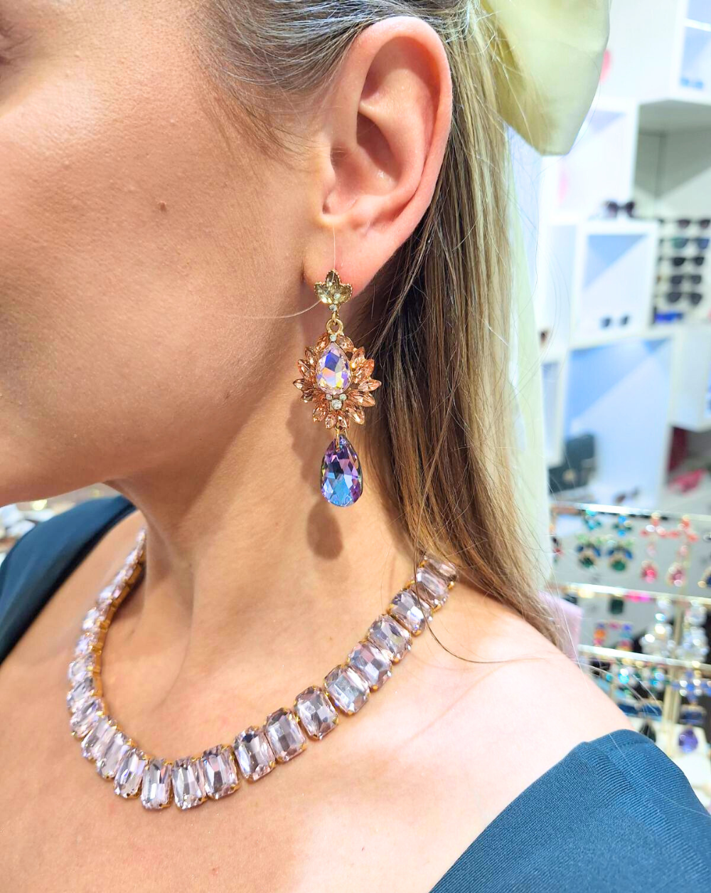 LUXE DROPS Ohrringe mit Strasssteinen | Flieder