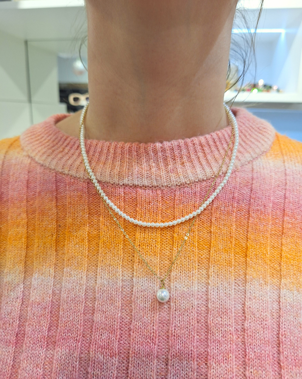 Halskette PEARL Doppelter ANHÄNGER | Gold