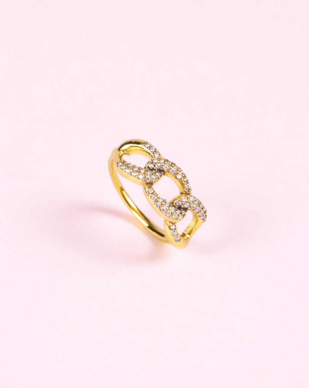 Stainless steel PAVÉ CHAIN Ring with pavé chain link on pink background - Trgovina Patrizia Ljubljana.