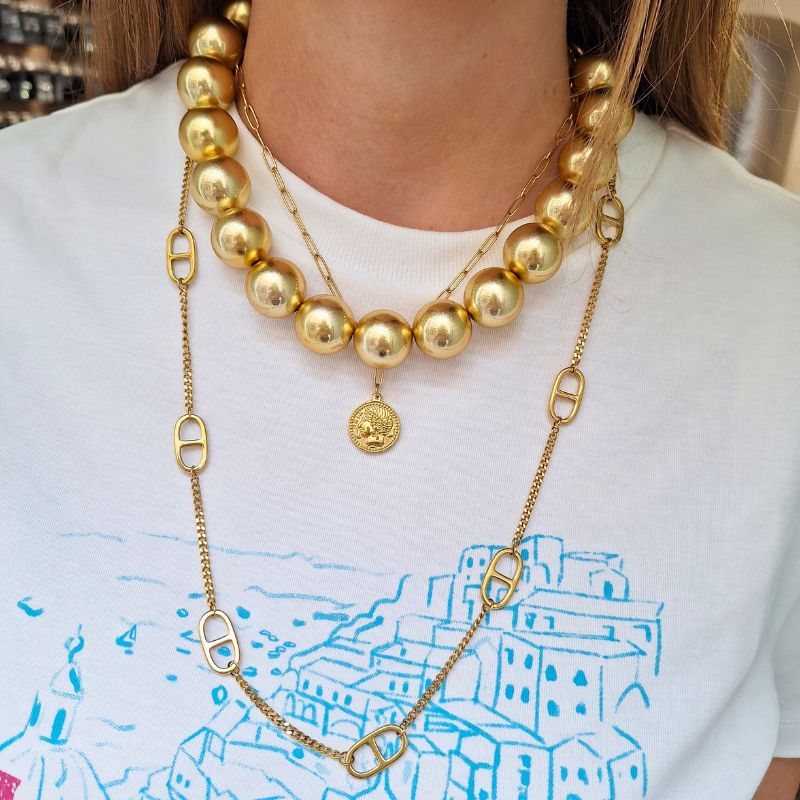 Modna verižica BIG PEARLS | Metalic
