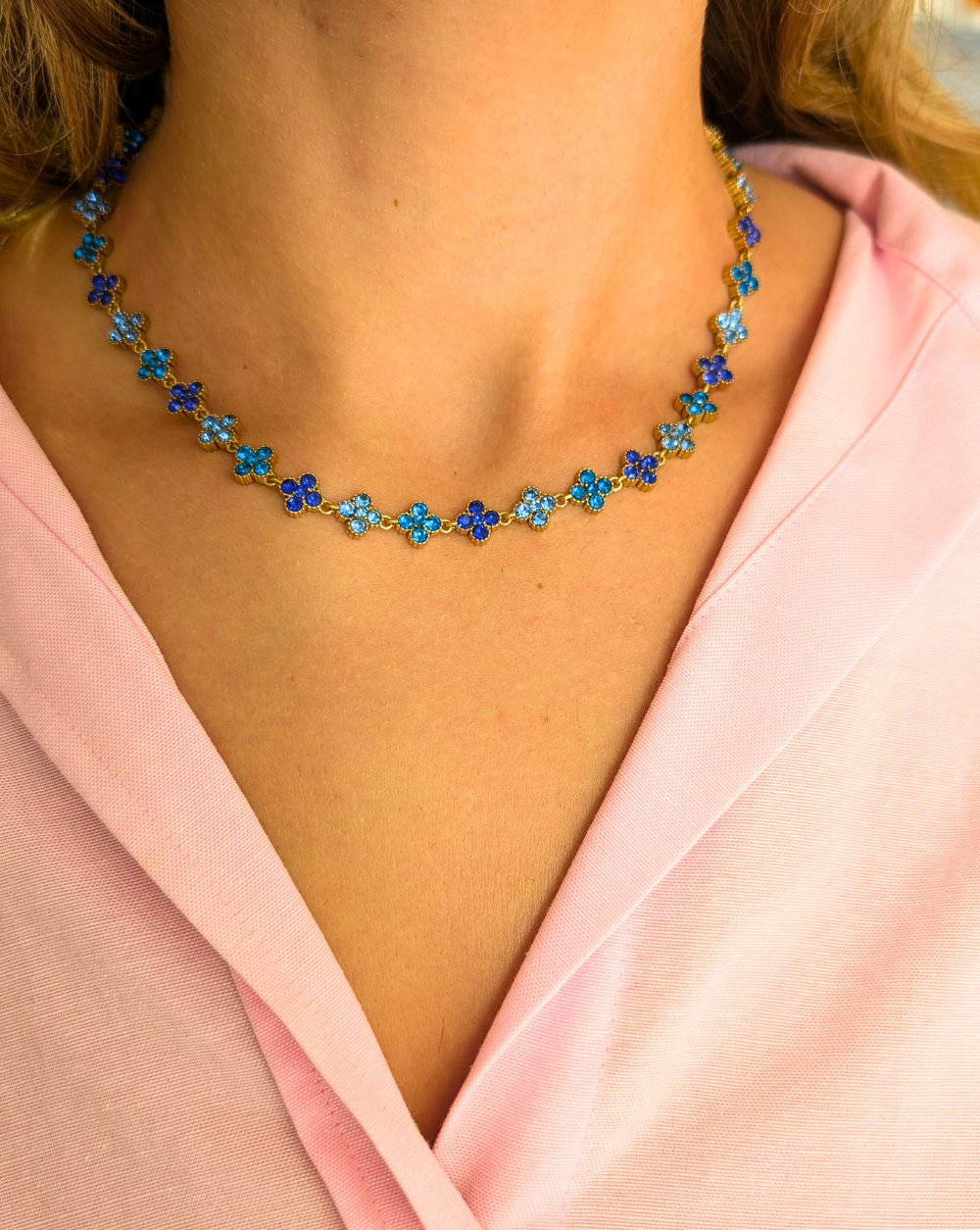 Necklace with rhinestones GLAM FLOWERS in blue Trgovina Patrizia Ljubljana