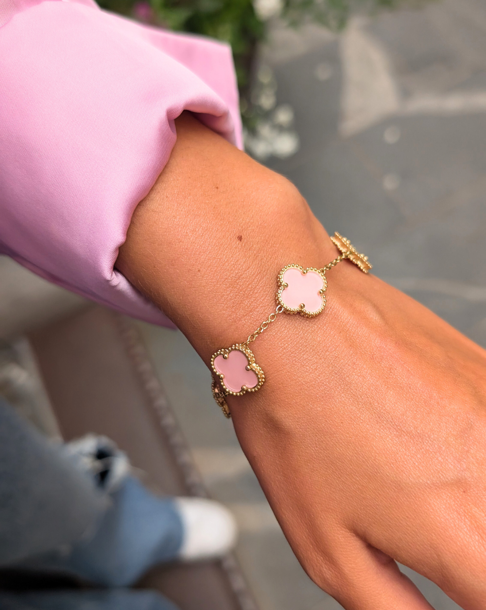 Armband PREMIUM CLOVER mit rosa Kleeblättern - Trgovina Patrizia Ljubljana