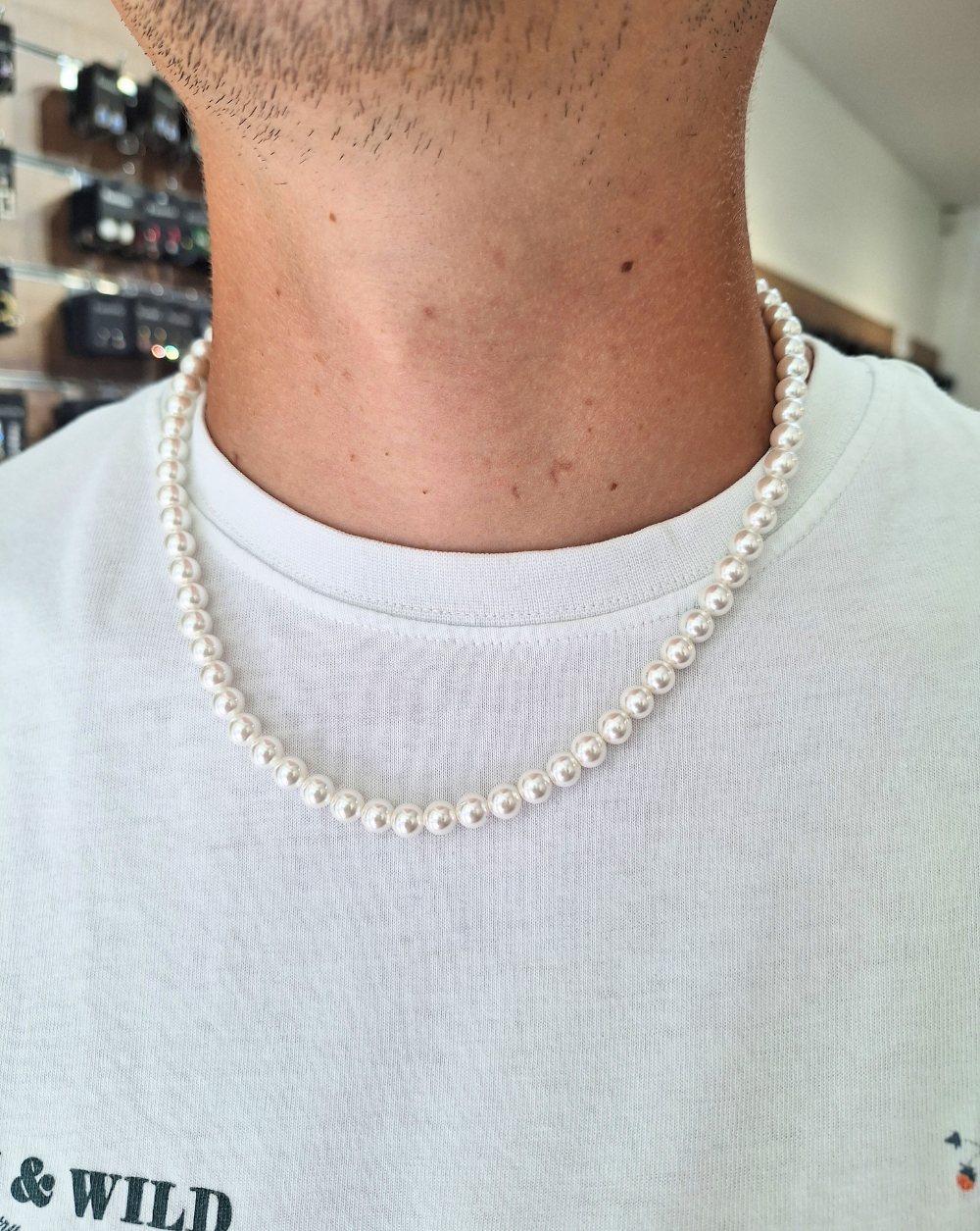 Men's necklace with pearls | 7 mm