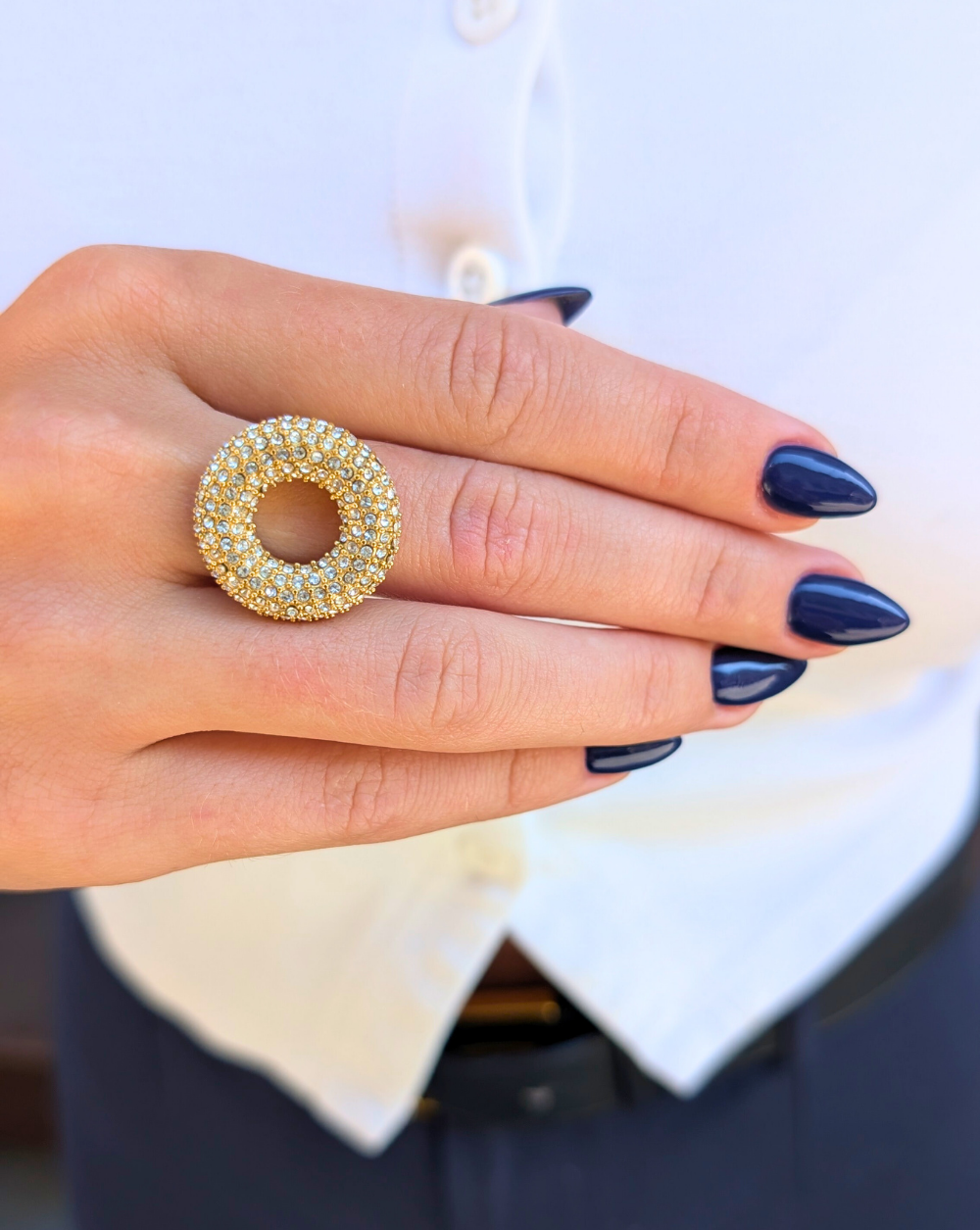 Ring DONUT stainless steel Ring with circular pavé design and zirconia stones on the band – Trgovina Patrizia
