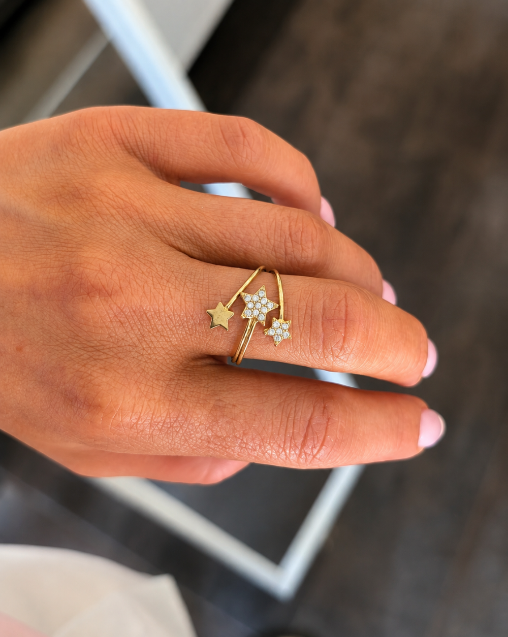 STELLE " Ring " in stainless steel with star motifs and clear crystals – Trgovina Patrizia Ljubljana.