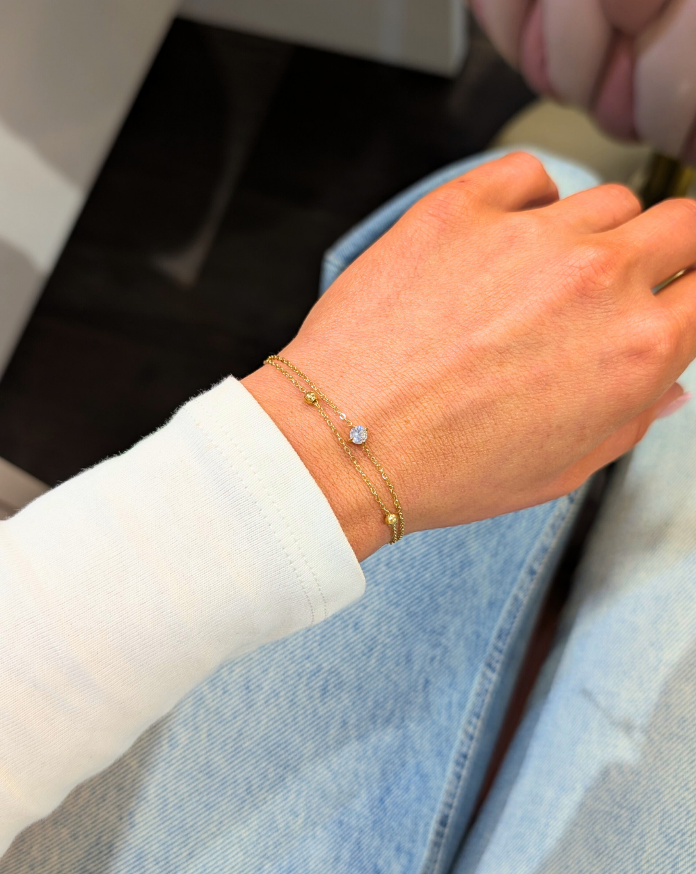 Double Bracelet a crystal, made of stainless steel or surgical steel – trgovina Patrizia , minimalist and elegant jewelry