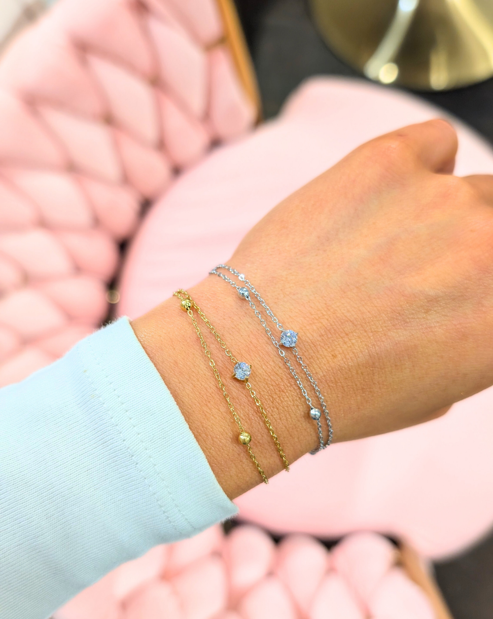 Double Bracelet a crystal, made of stainless steel or surgical steel – trgovina Patrizia , minimalist and elegant jewelry