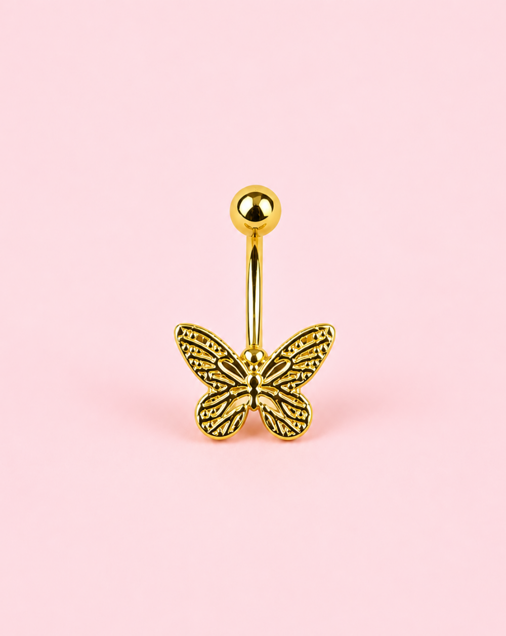 Bauchnabelpiercing BUTTERFLY – ein Bauchnabelpiercing mit Schmetterlingsmotiv und goldenem Finish für einen auffälligen und femininen Look. Trgovina Patrizia