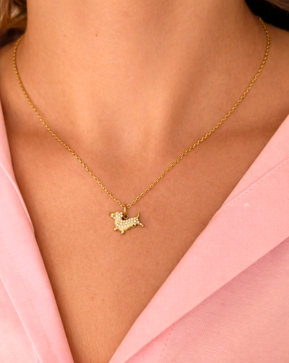 Halskette CRYSTALS mit Dackel-Anhänger, modische Halskette Edelstahl, Geschenk für Hundeliebhaberinnen, Trendschmuck, Trgovina Patrizia