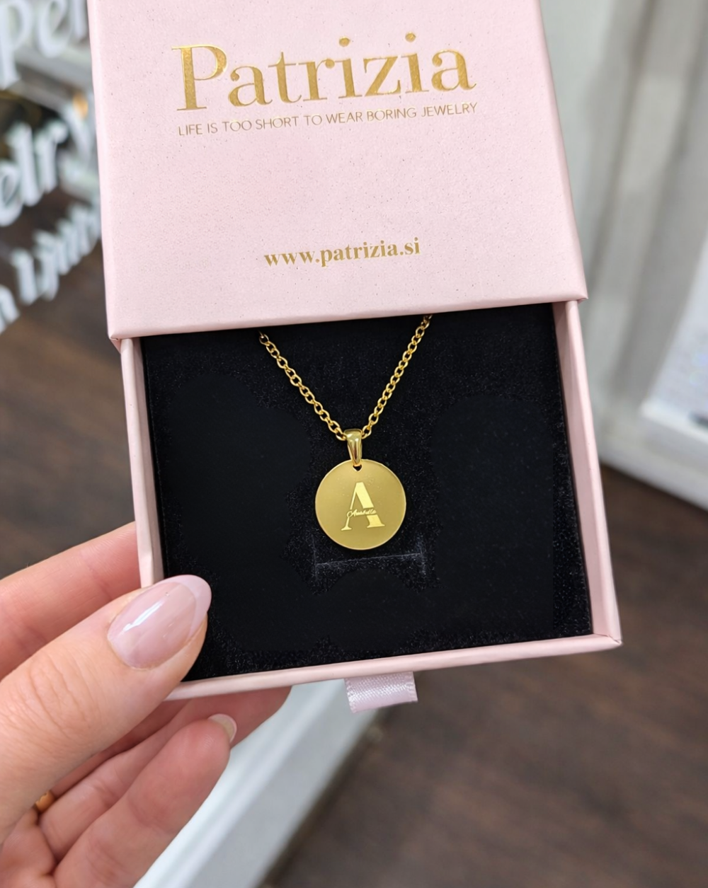 Necklace with engraved initials made of stainless steel in gift packaging – Trgovina Patrizia