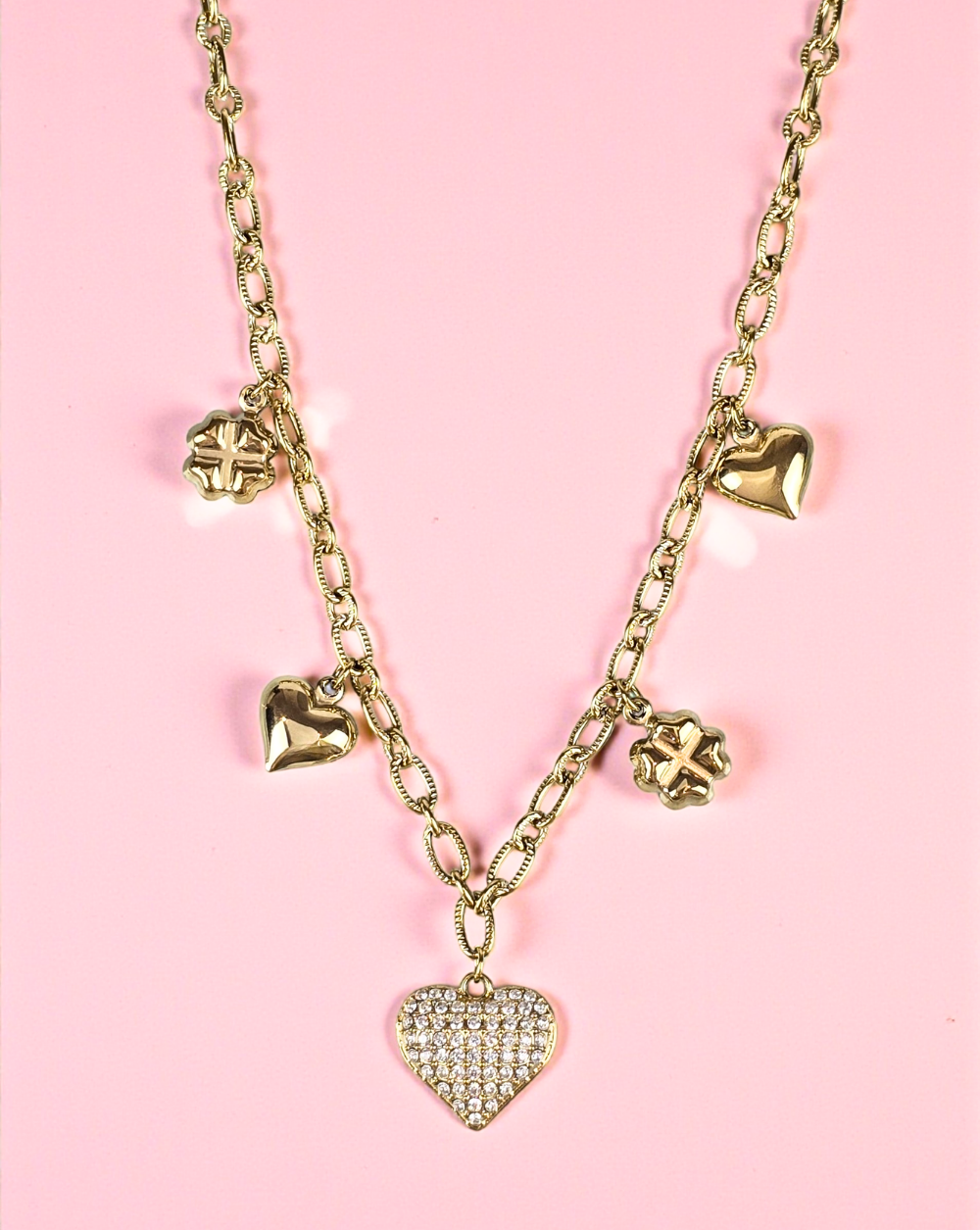 Necklace HEART CHARM Necklace CHARM heart pendants and symbols of luck made of stainless steel, fashionable women's jewelry – Trgovina Patrizia